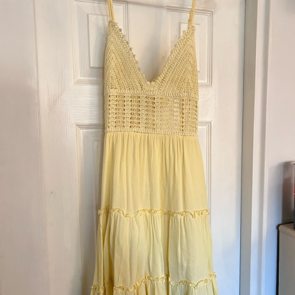 Yellow Crochet Mini Dress